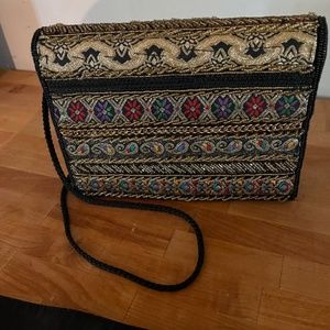 Satin Embroidery Flip top Purse